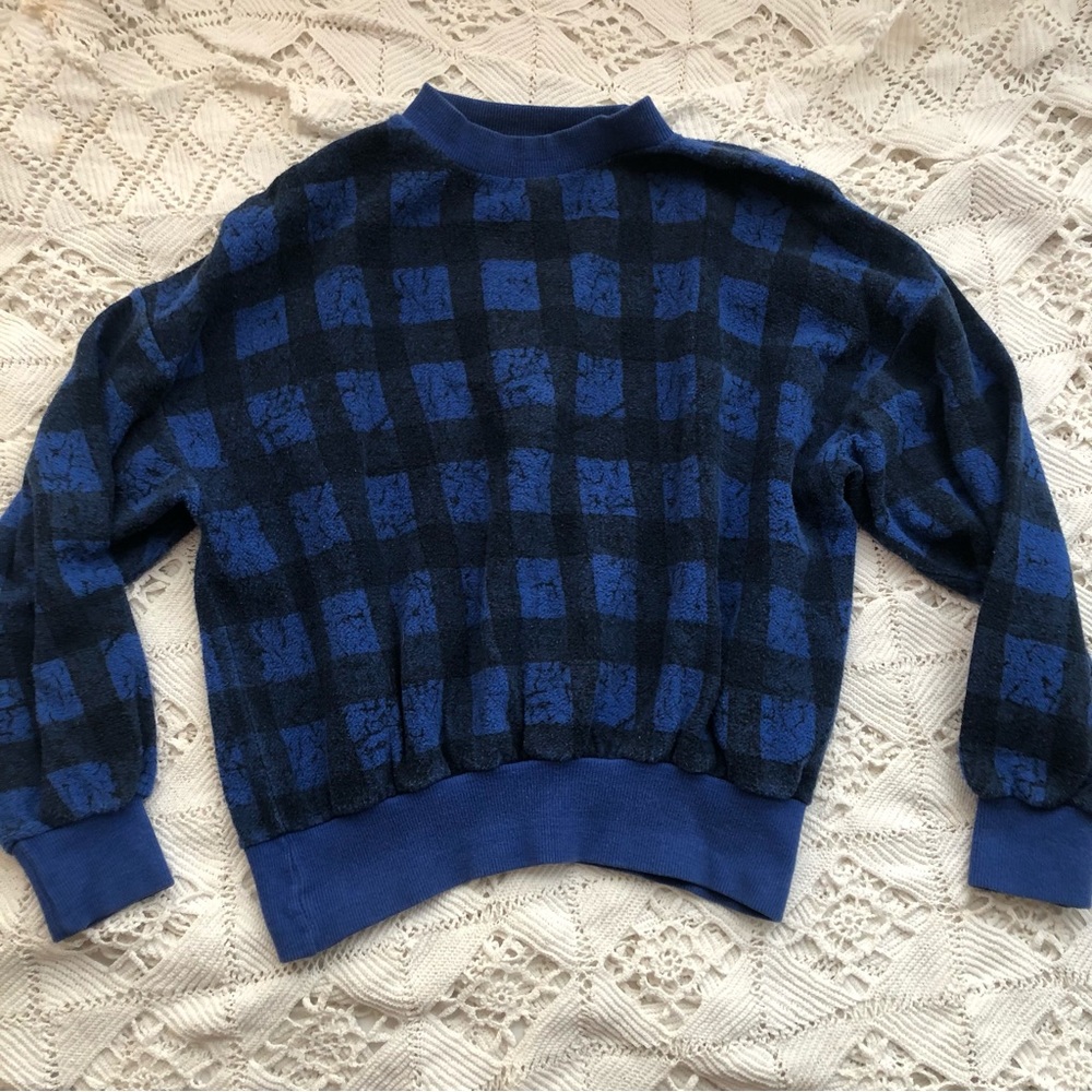 vintage 80s michel blue graphic crew neck